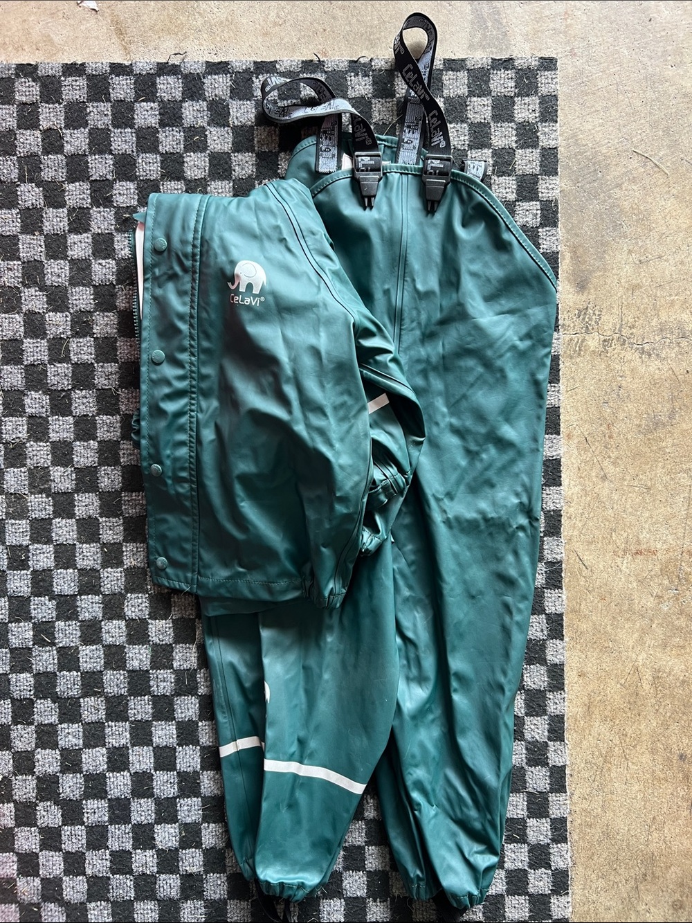 Teal Waterproof Rain Suit Overalls with Suspenders